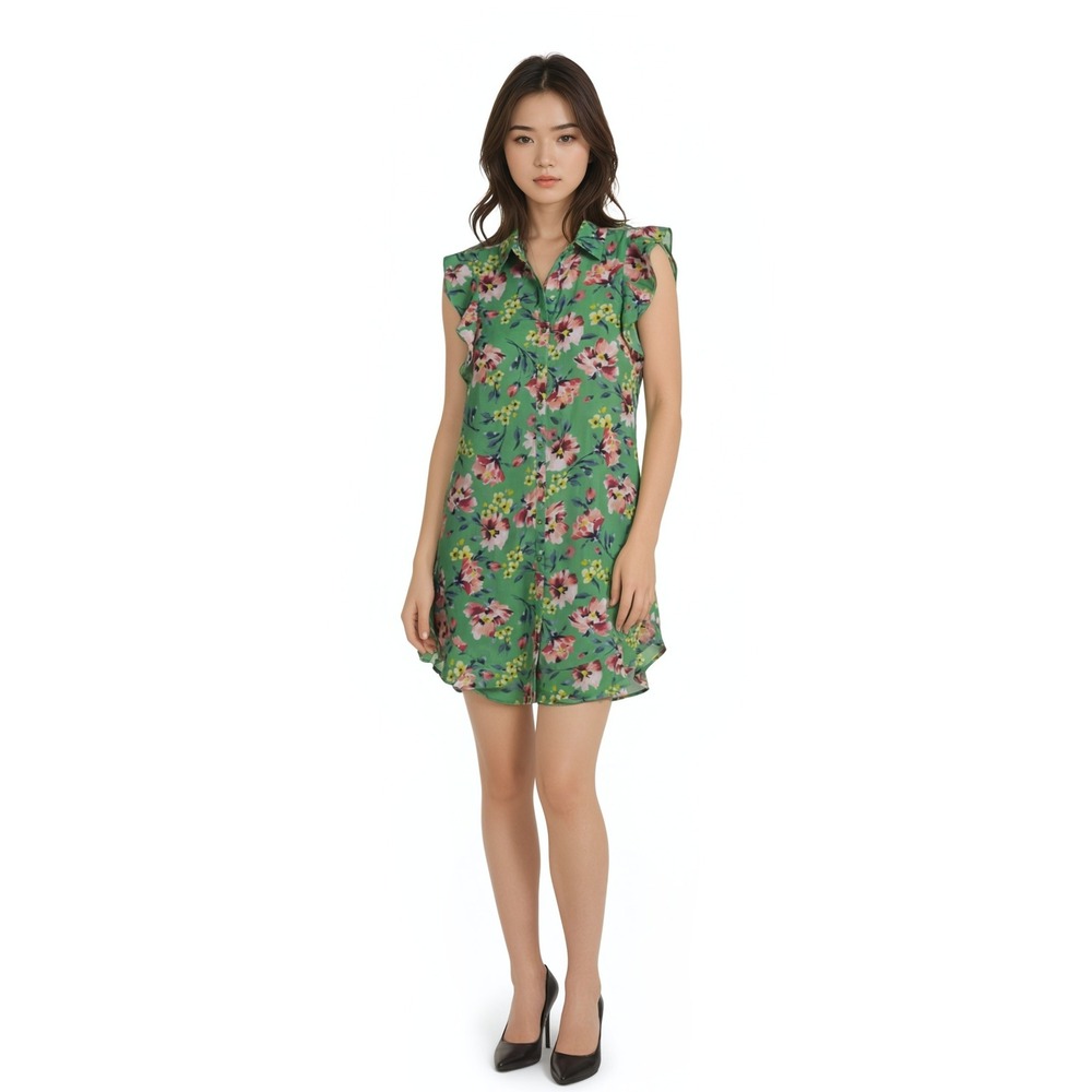 Lauren Ralph Lauren Dress Women's Size 12P Green Floral Sleeveless Feminine